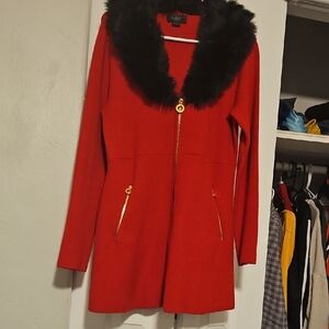 New without tag Red Jacket with Black Fur Collar to small for me